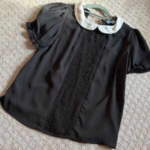 CeCe Black Blouse with Cream Collar